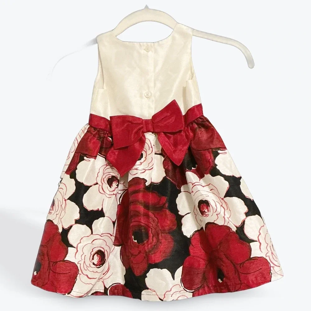 Gymboree Dressed Up Girls Dress‎ Red White Floral Bow Party 18-24 Months